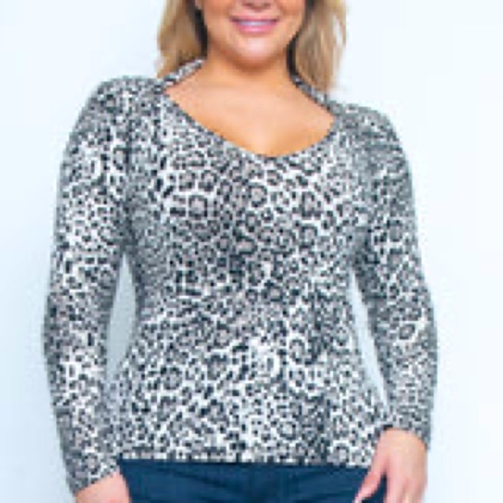 NEW Women’s Top - Plus Size Leopard Print V Neck L Sleeve Hourglass Shaping Top
